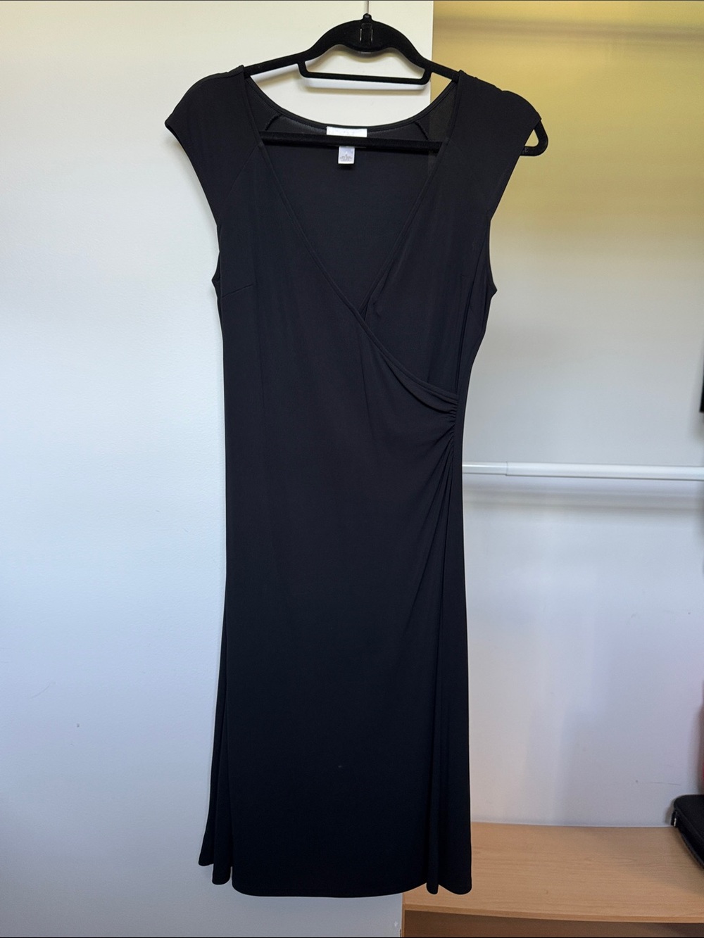 LOFT Black Faux-Wrap Cap-Sleeve Midi Dress